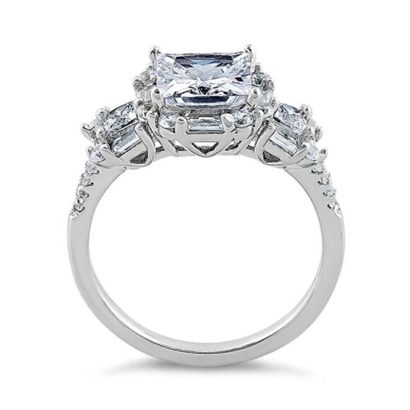 New Sterling Silver Classic Princess, Emerald & Round Cut Clear CZ Ring - Picture 3 of 3